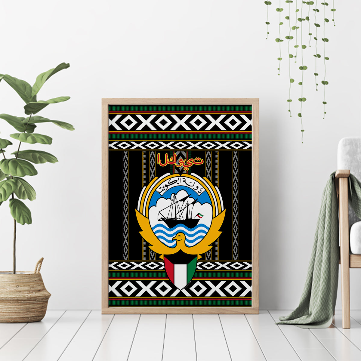 Kuwait Hawk of Quraish With Al Sadu Pattern Personalized Canvas Wall Art LT9 - Wonder Print Shop