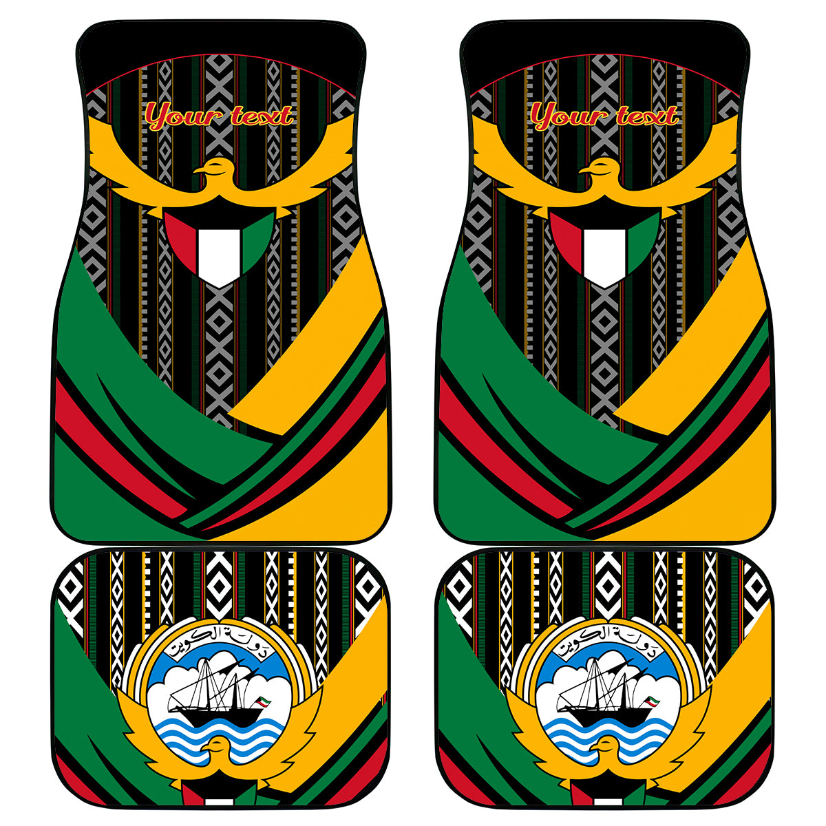 Kuwait Hawk of Quraish With Al Sadu Pattern Personalized Car Mats LT9 - Wonder Print Shop