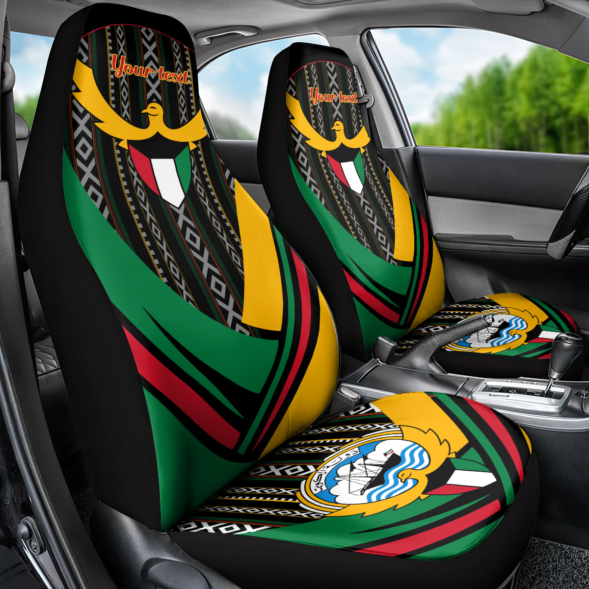 Kuwait Hawk of Quraish With Al Sadu Pattern Personalized Car Seat Cover LT9 - Wonder Print Shop