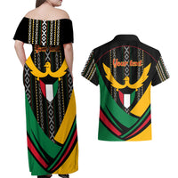 Kuwait Hawk of Quraish With Al Sadu Pattern Personalized Couples Matching Off Shoulder Maxi Dress and Hawaiian Shirt LT9 - Wonder Print Shop