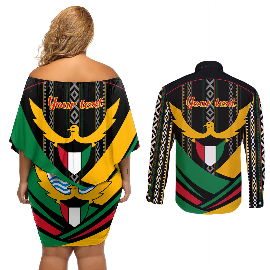 Kuwait Hawk of Quraish With Al Sadu Pattern Personalized Couples Matching Off Shoulder Short Dress and Long Sleeve Button Shirt LT9 - Wonder Print Shop