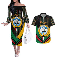 Kuwait Hawk of Quraish With Al Sadu Pattern Personalized Couples Matching Off The Shoulder Long Sleeve Dress and Hawaiian Shirt LT9 - Wonder Print Shop