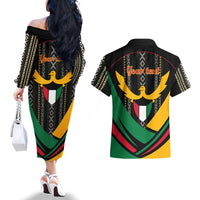 Kuwait Hawk of Quraish With Al Sadu Pattern Personalized Couples Matching Off The Shoulder Long Sleeve Dress and Hawaiian Shirt LT9 - Wonder Print Shop