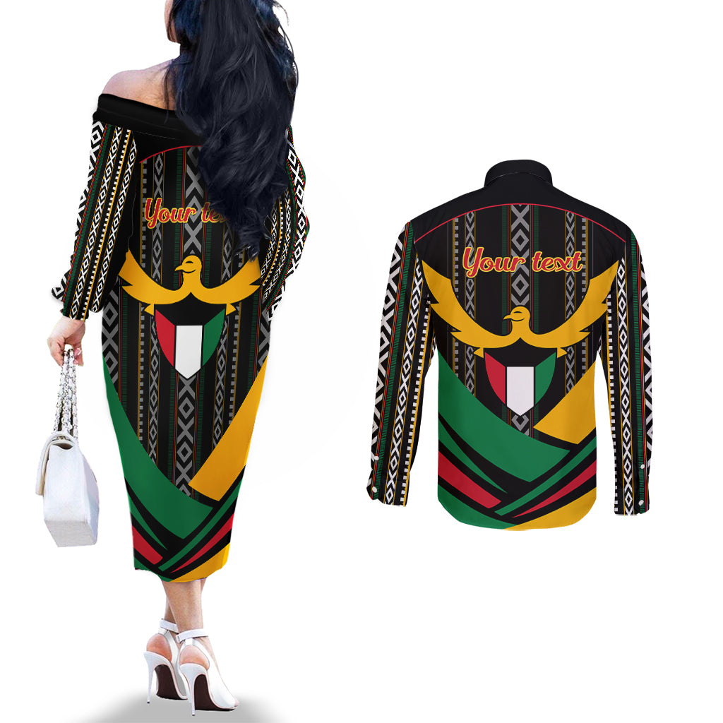 kuwait-hawk-of-quraish-with-al-sadu-pattern-personalized-couples-matching-off-the-shoulder-long-sleeve-dress-and-long-sleeve-button-shirt