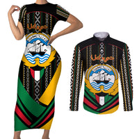 Kuwait Hawk of Quraish With Al Sadu Pattern Personalized Couples Matching Short Sleeve Bodycon Dress and Long Sleeve Button Shirt LT9 - Wonder Print Shop
