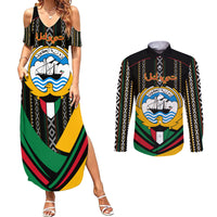 Kuwait Hawk of Quraish With Al Sadu Pattern Personalized Couples Matching Summer Maxi Dress and Long Sleeve Button Shirt LT9 - Wonder Print Shop