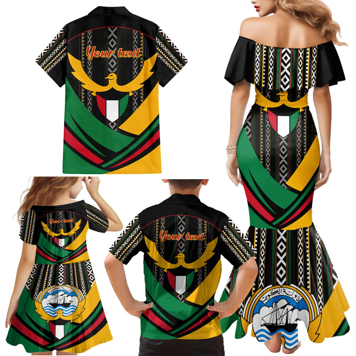 Kuwait Hawk of Quraish With Al Sadu Pattern Personalized Family Matching Mermaid Dress and Hawaiian Shirt LT9 - Wonder Print Shop