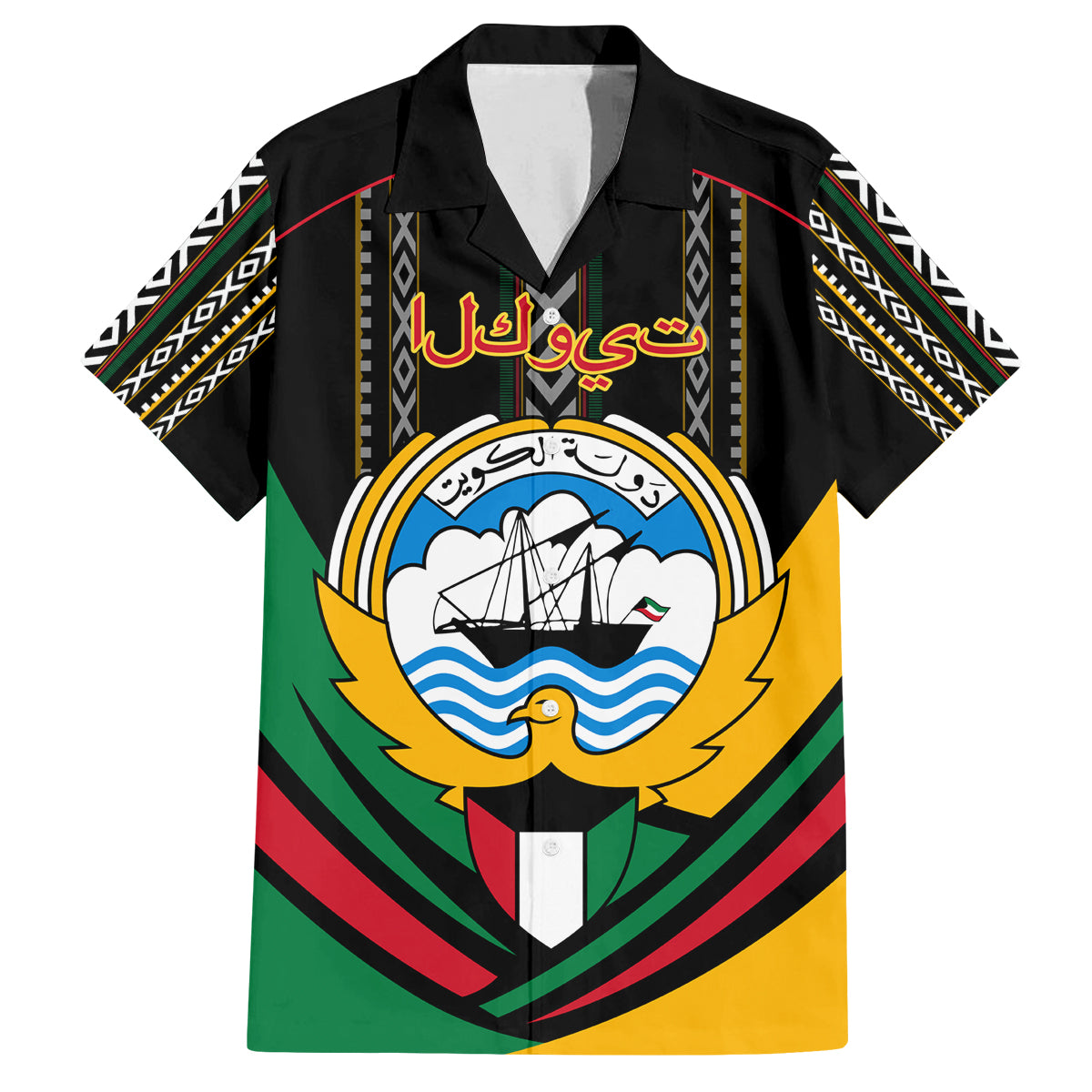 Kuwait Hawk of Quraish With Al Sadu Pattern Personalized Family Matching Off Shoulder Long Sleeve Dress and Hawaiian Shirt - Wonder Print Shop