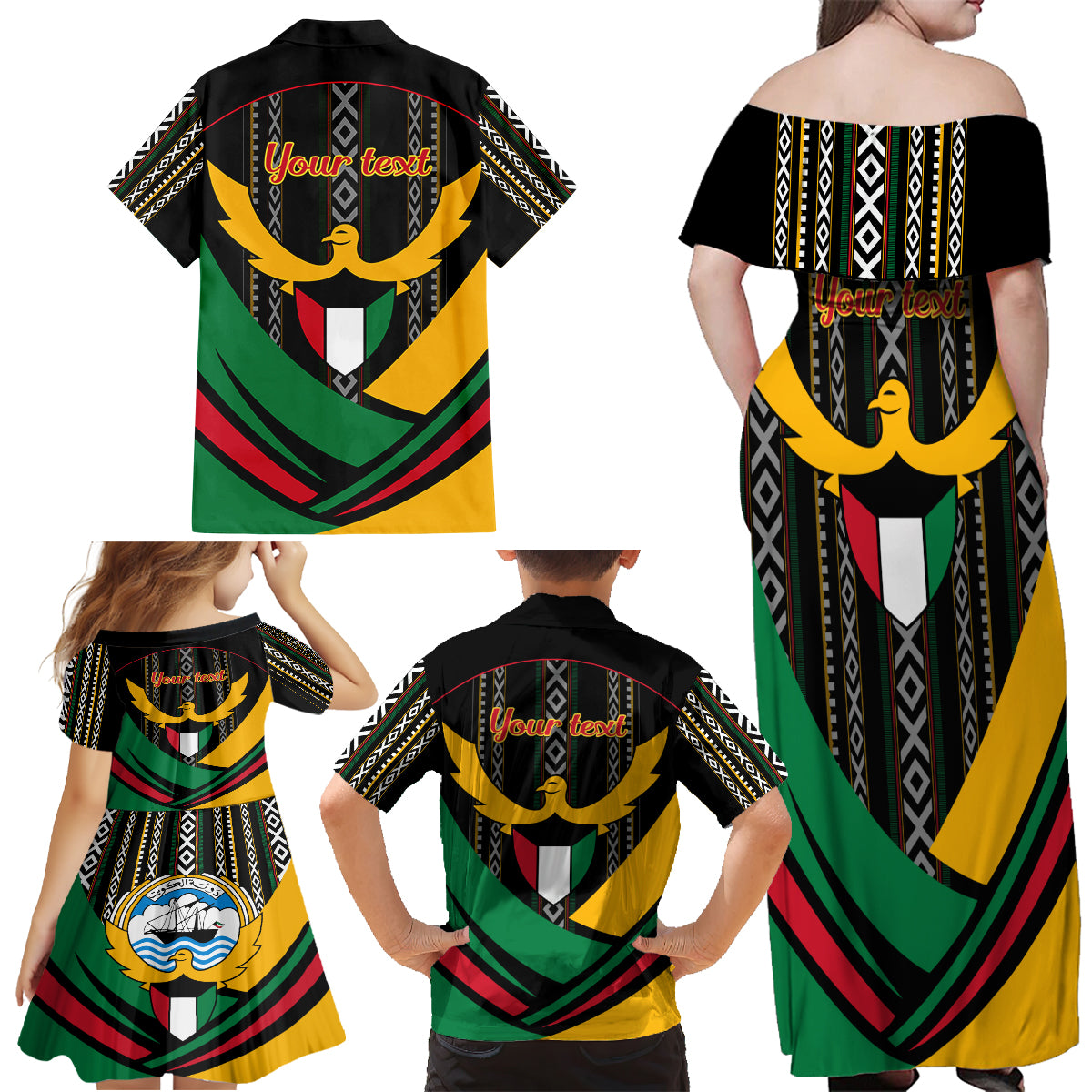 Kuwait Hawk of Quraish With Al Sadu Pattern Personalized Family Matching Off Shoulder Maxi Dress and Hawaiian Shirt LT9 - Wonder Print Shop