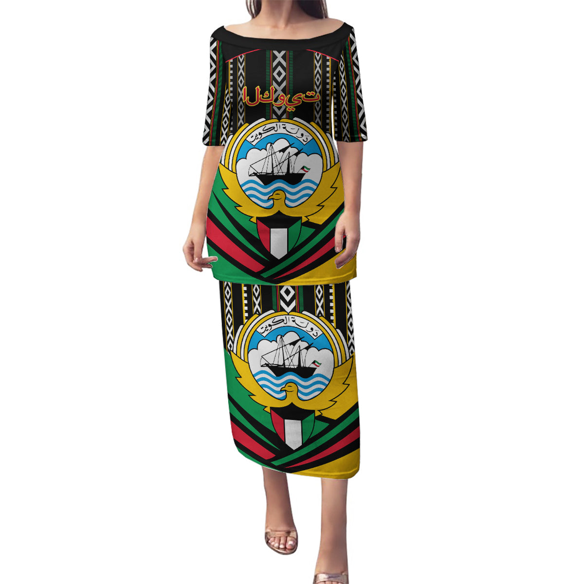 Kuwait Hawk of Quraish With Al Sadu Pattern Personalized Family Matching Puletasi and Hawaiian Shirt - Wonder Print Shop