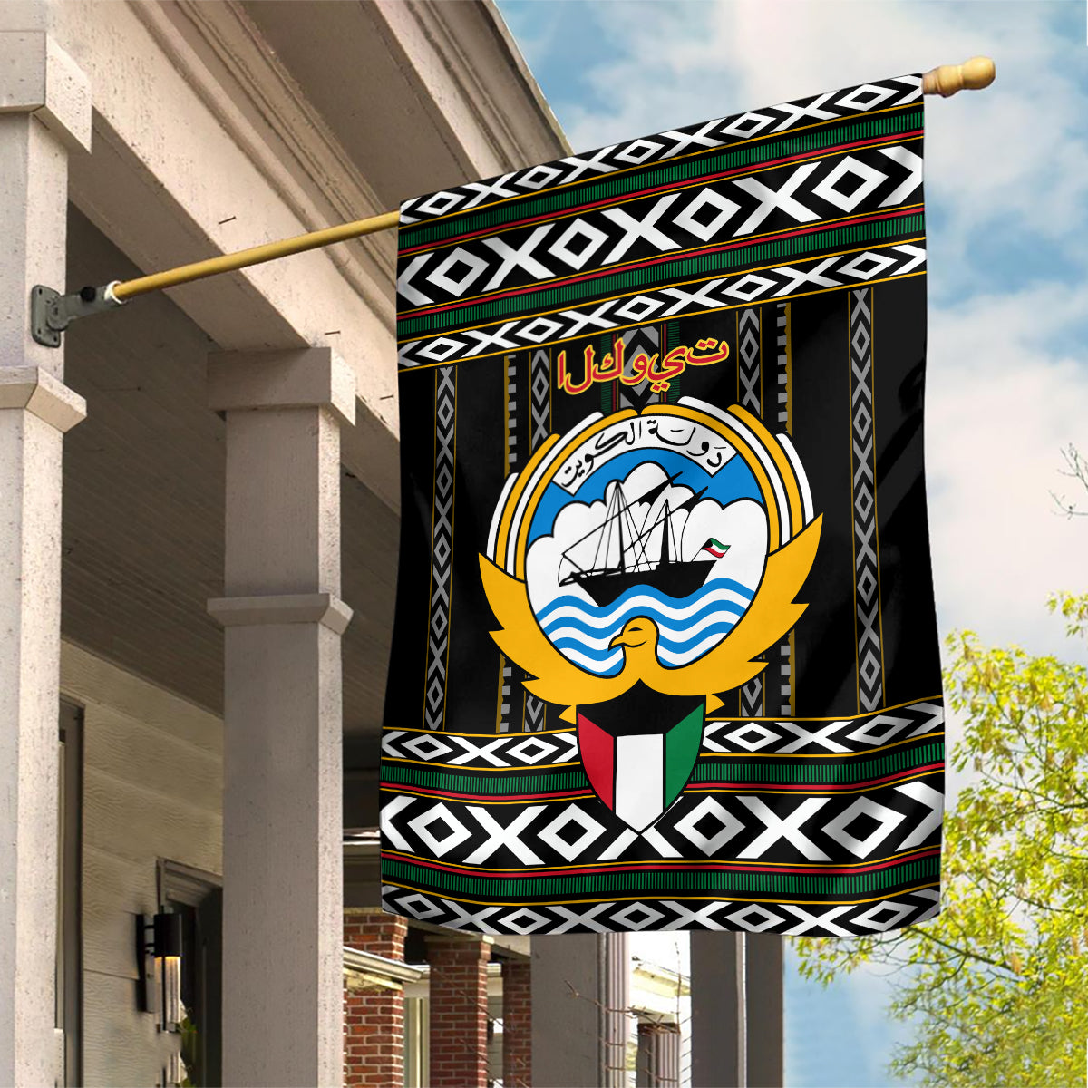 Kuwait Hawk of Quraish With Al Sadu Pattern Personalized Garden Flag - Wonder Print Shop