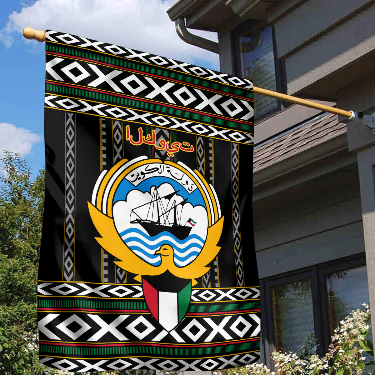 Kuwait Hawk of Quraish With Al Sadu Pattern Personalized Garden Flag - Wonder Print Shop