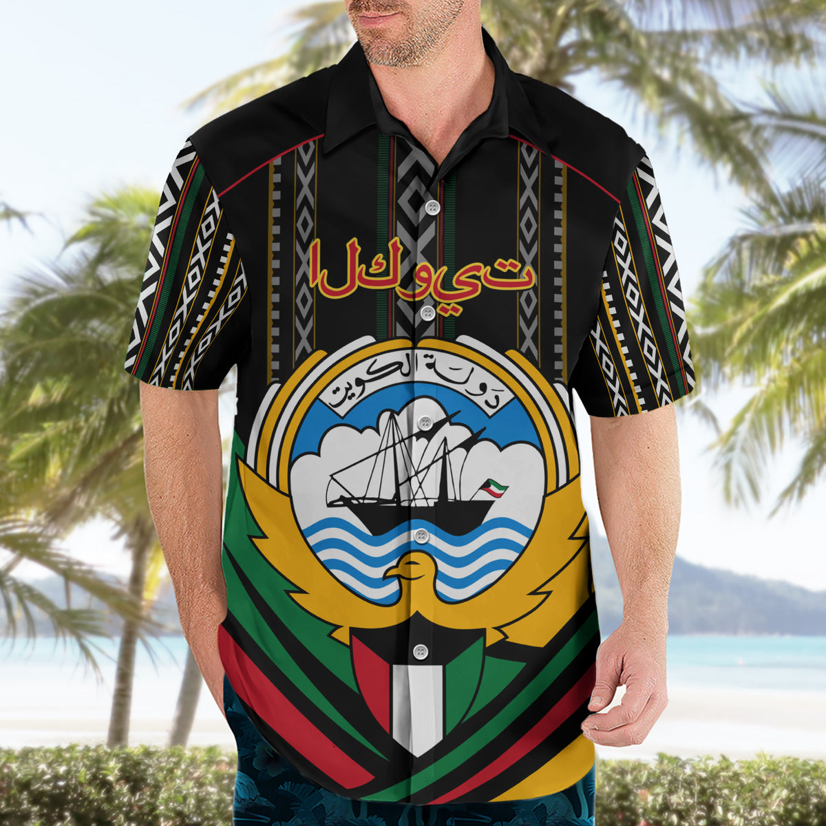 Kuwait Hawk of Quraish With Al Sadu Pattern Personalized Hawaiian Shirt - Wonder Print Shop