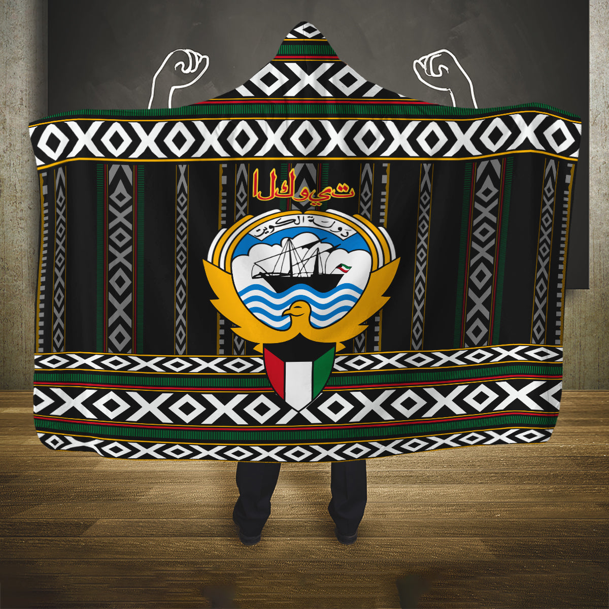 Kuwait Hawk of Quraish With Al Sadu Pattern Personalized Hooded Blanket