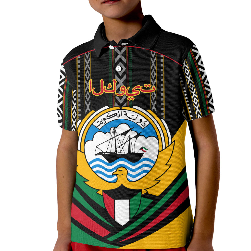 Kuwait Hawk of Quraish With Al Sadu Pattern Personalized Kid Polo Shirt - Wonder Print Shop