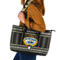 Kuwait Hawk of Quraish With Al Sadu Pattern Personalized Leather Tote Bag - Wonder Print Shop