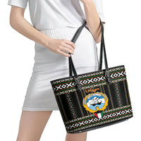 Kuwait Hawk of Quraish With Al Sadu Pattern Personalized Leather Tote Bag - Wonder Print Shop