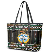 Kuwait Hawk of Quraish With Al Sadu Pattern Personalized Leather Tote Bag - Wonder Print Shop