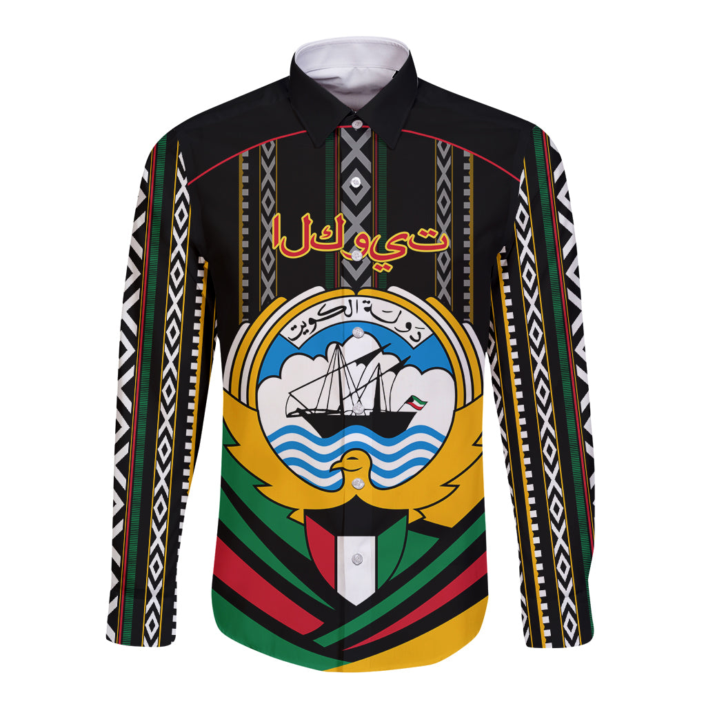 Kuwait Hawk of Quraish With Al Sadu Pattern Personalized Long Sleeve Button Shirt - Wonder Print Shop