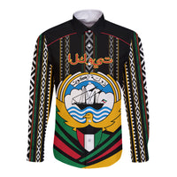 Kuwait Hawk of Quraish With Al Sadu Pattern Personalized Long Sleeve Button Shirt - Wonder Print Shop