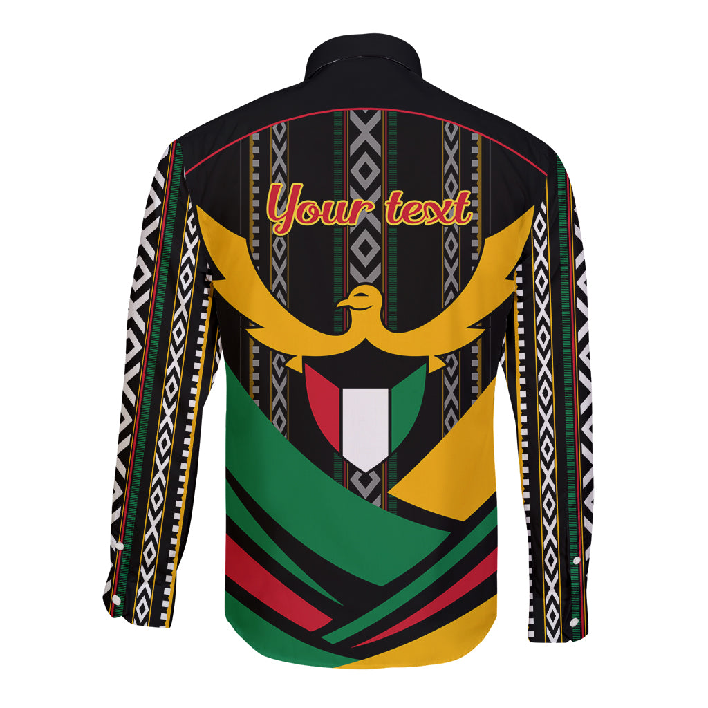 Kuwait Hawk of Quraish With Al Sadu Pattern Personalized Long Sleeve Button Shirt - Wonder Print Shop
