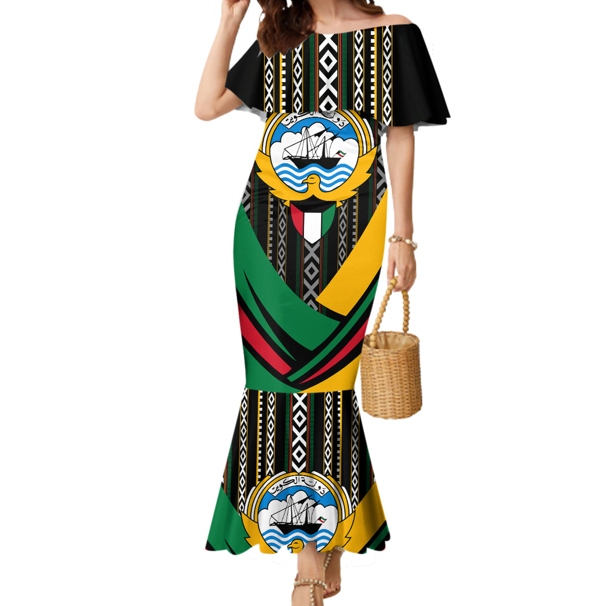 Kuwait Hawk of Quraish With Al Sadu Pattern Personalized Mermaid Dress - Wonder Print Shop