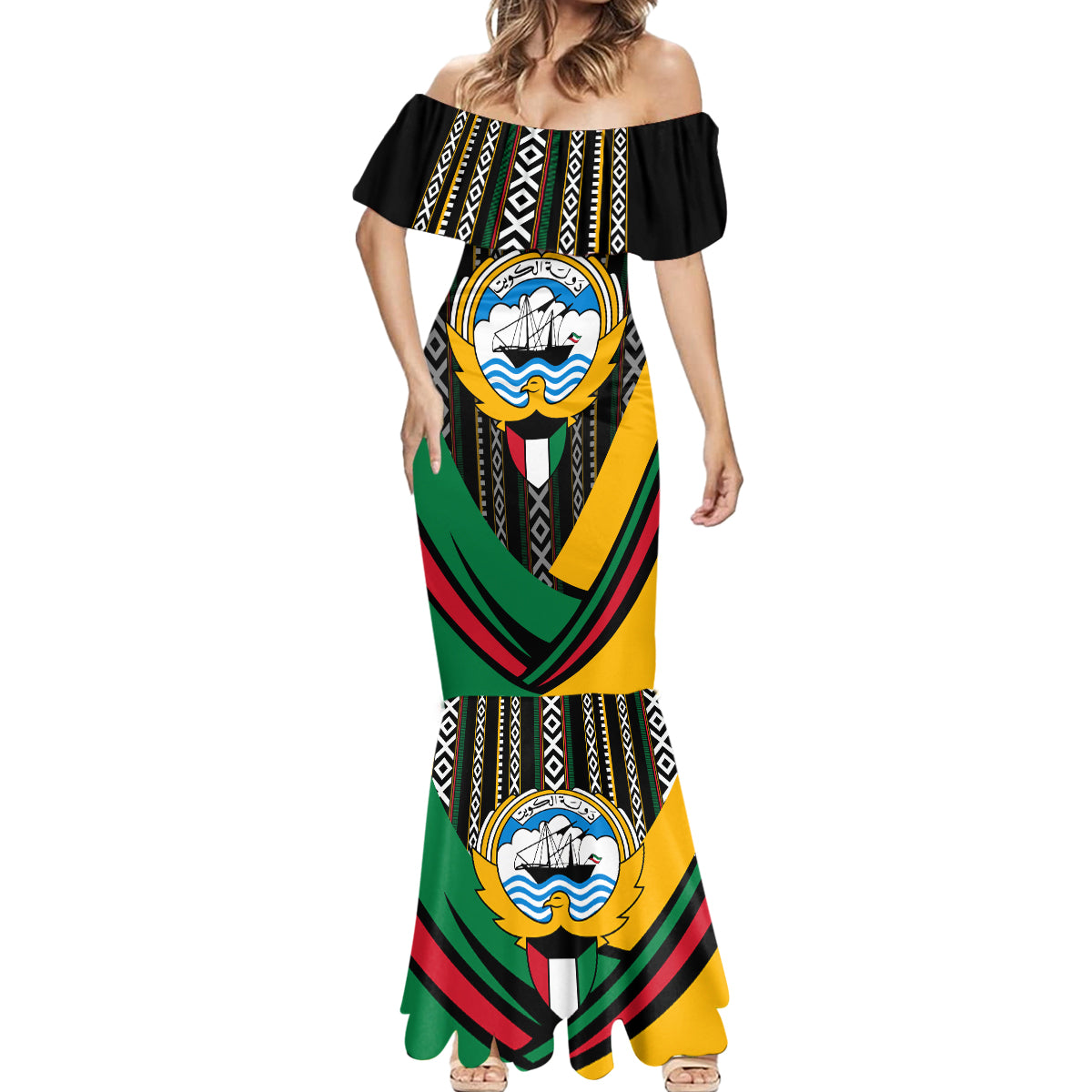 Kuwait Hawk of Quraish With Al Sadu Pattern Personalized Mermaid Dress - Wonder Print Shop