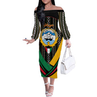 Kuwait Hawk of Quraish With Al Sadu Pattern Personalized Off The Shoulder Long Sleeve Dress - Wonder Print Shop