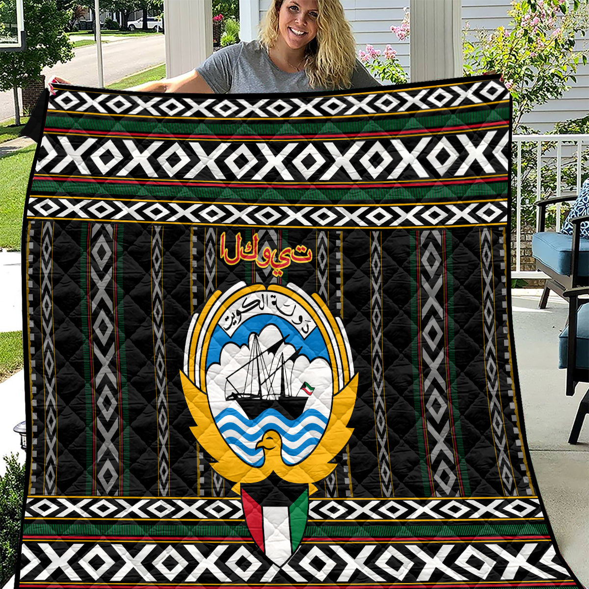 Kuwait Hawk of Quraish With Al Sadu Pattern Personalized Quilt - Wonder Print Shop