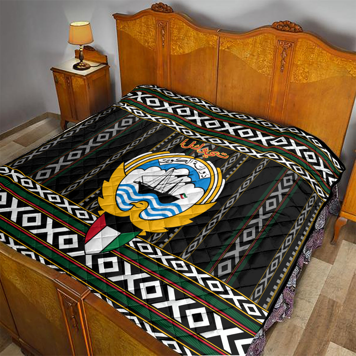 Kuwait Hawk of Quraish With Al Sadu Pattern Personalized Quilt - Wonder Print Shop