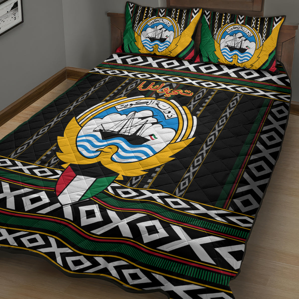 Kuwait Hawk of Quraish With Al Sadu Pattern Personalized Quilt Bed Set - Wonder Print Shop