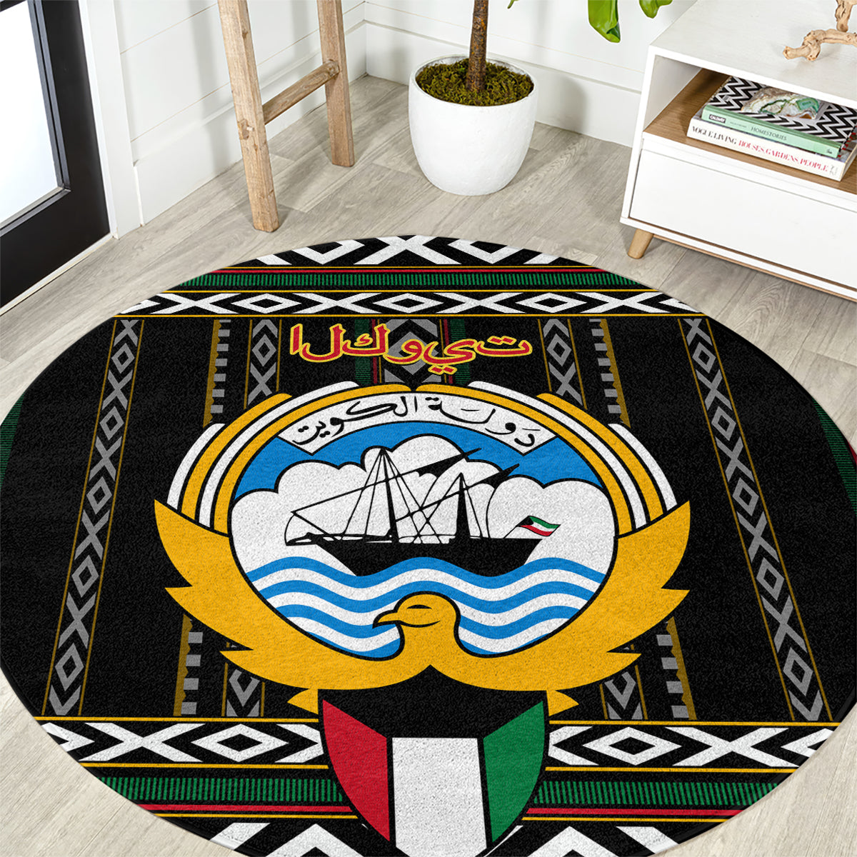 Kuwait Hawk of Quraish With Al Sadu Pattern Personalized Round Carpet