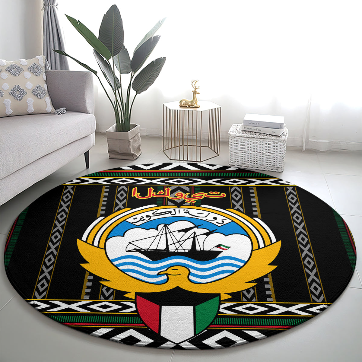 Kuwait Hawk of Quraish With Al Sadu Pattern Personalized Round Carpet