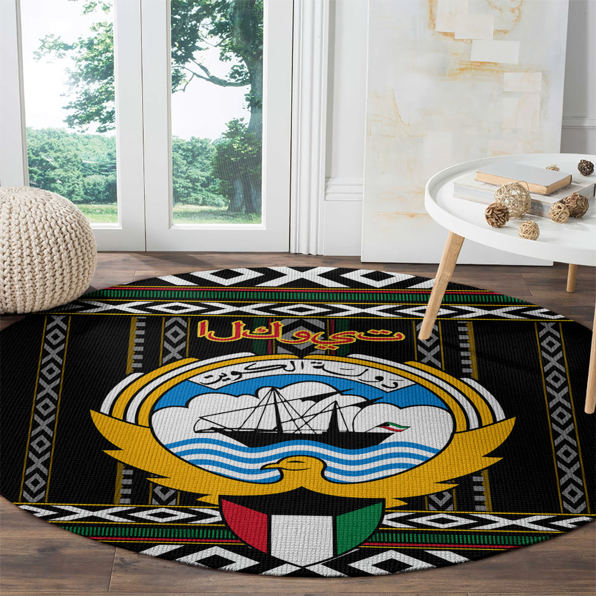 Kuwait Hawk of Quraish With Al Sadu Pattern Personalized Round Carpet