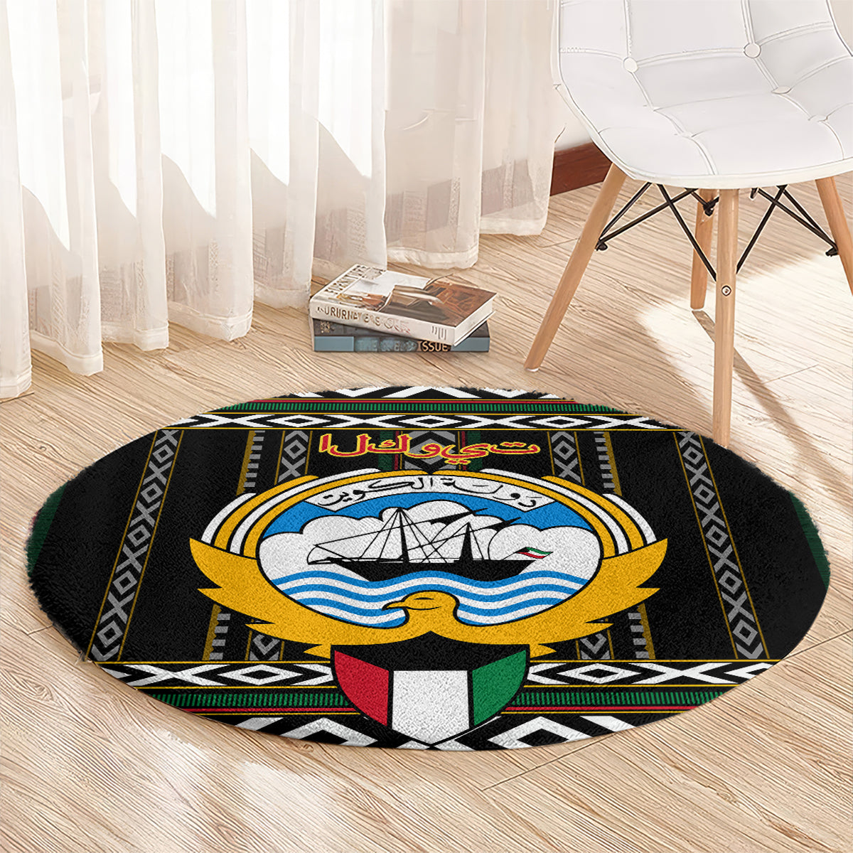 Kuwait Hawk of Quraish With Al Sadu Pattern Personalized Round Carpet
