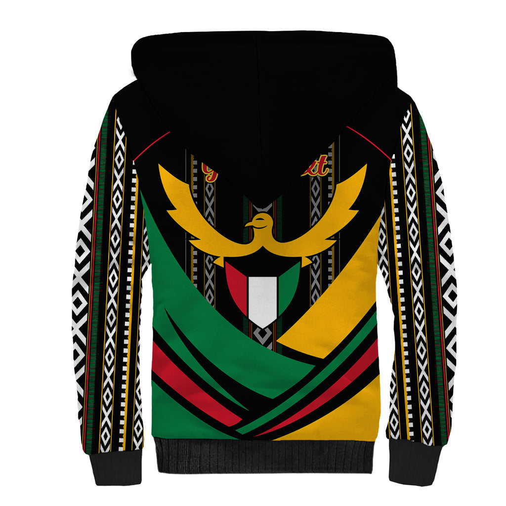 Kuwait Hawk of Quraish With Al Sadu Pattern Personalized Sherpa Hoodie - Wonder Print Shop