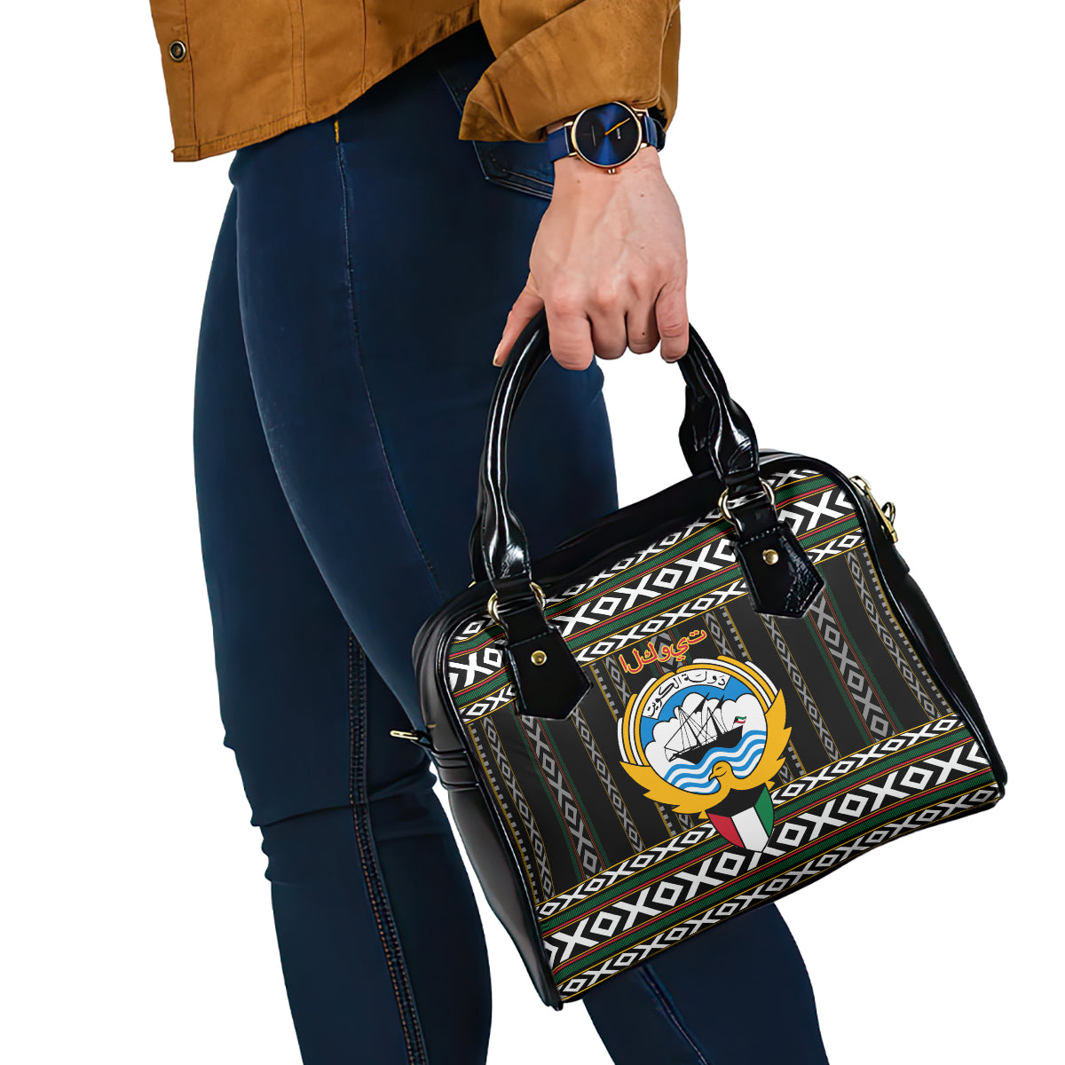 Kuwait Hawk of Quraish With Al Sadu Pattern Personalized Shoulder Handbag