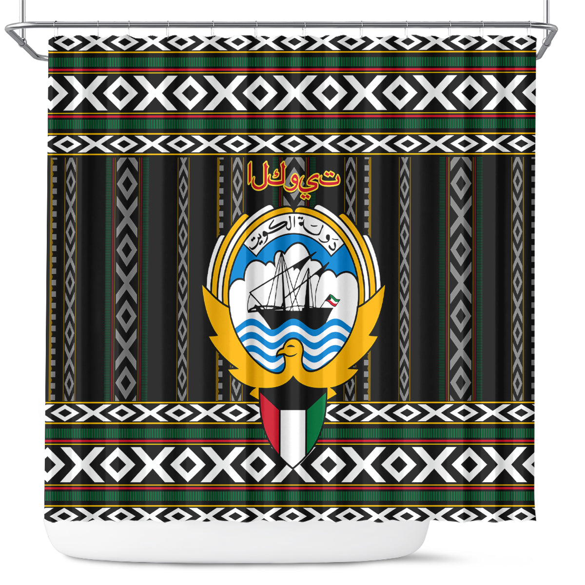 Kuwait Hawk of Quraish With Al Sadu Pattern Personalized Shower Curtain