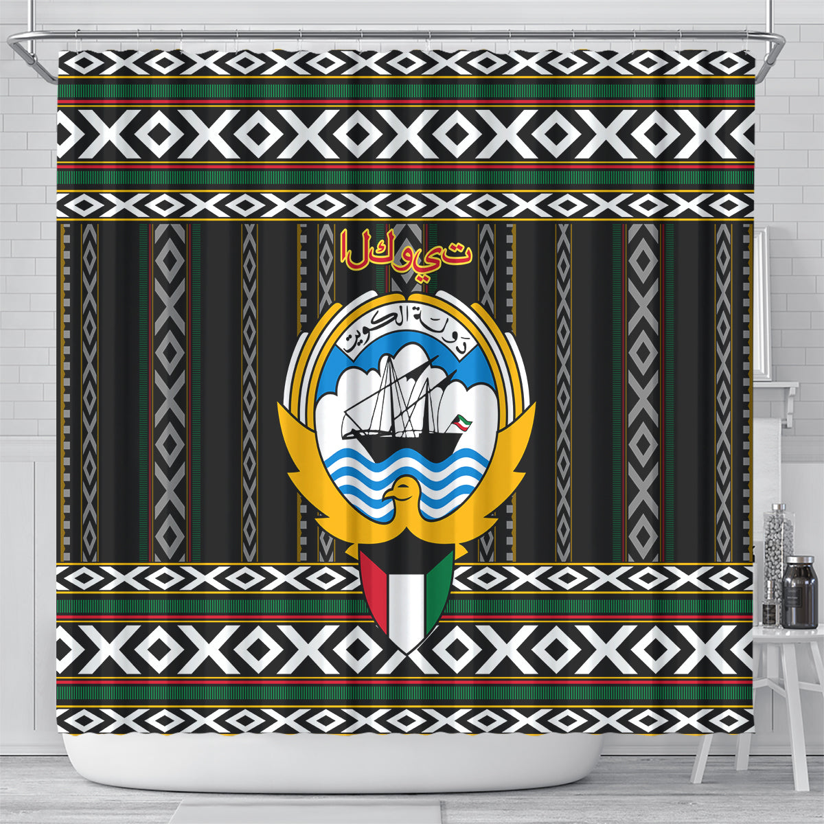 Kuwait Hawk of Quraish With Al Sadu Pattern Personalized Shower Curtain