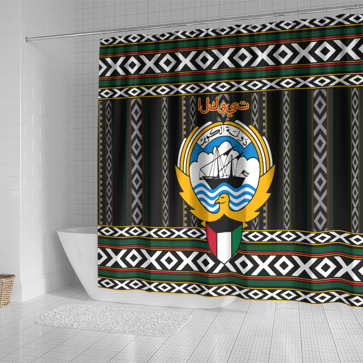 Kuwait Hawk of Quraish With Al Sadu Pattern Personalized Shower Curtain