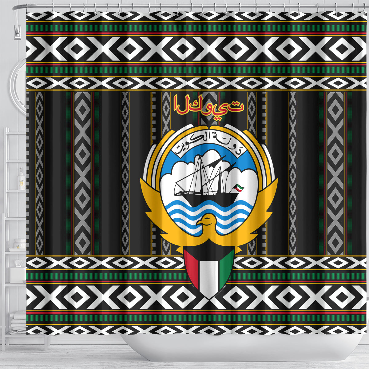 Kuwait Hawk of Quraish With Al Sadu Pattern Personalized Shower Curtain