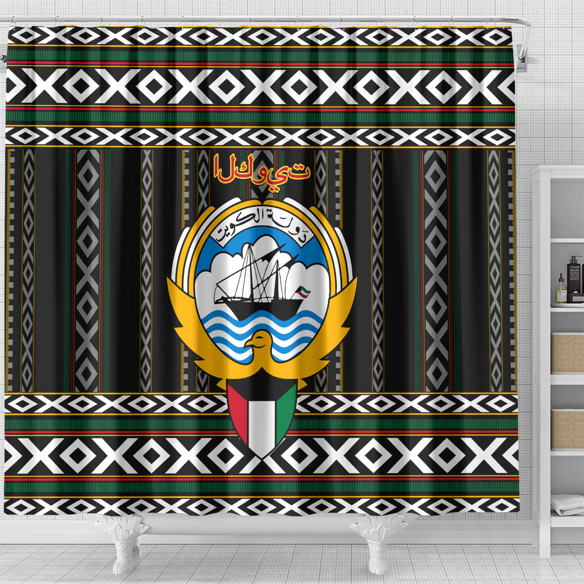 Kuwait Hawk of Quraish With Al Sadu Pattern Personalized Shower Curtain