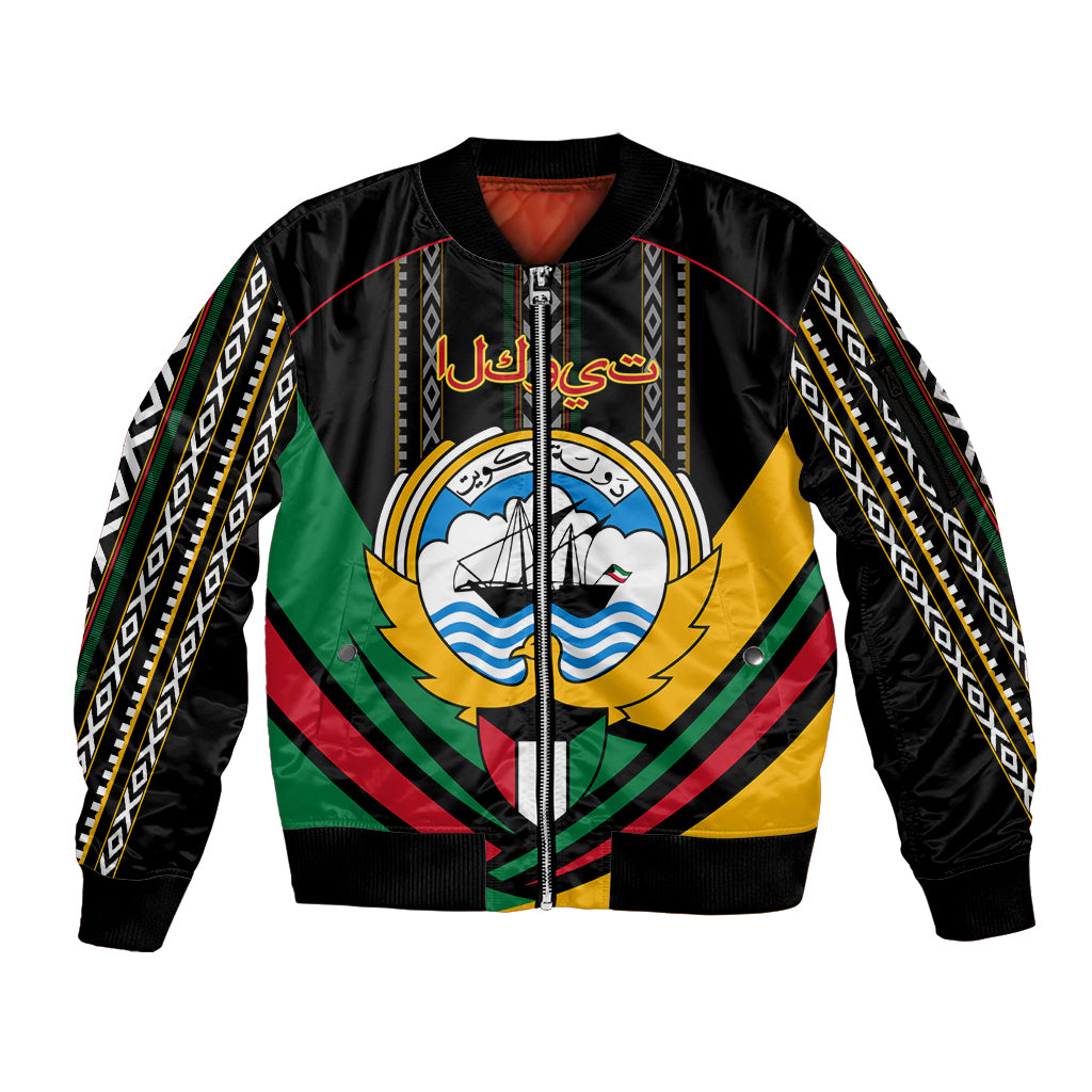 Kuwait Hawk of Quraish With Al Sadu Pattern Personalized Sleeve Zip Bomber Jacket - Wonder Print Shop