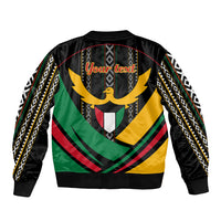 Kuwait Hawk of Quraish With Al Sadu Pattern Personalized Sleeve Zip Bomber Jacket - Wonder Print Shop