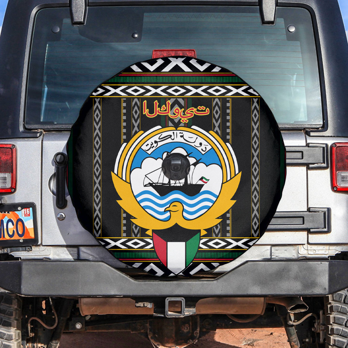Kuwait Hawk of Quraish With Al Sadu Pattern Personalized Spare Tire Cover - Wonder Print Shop