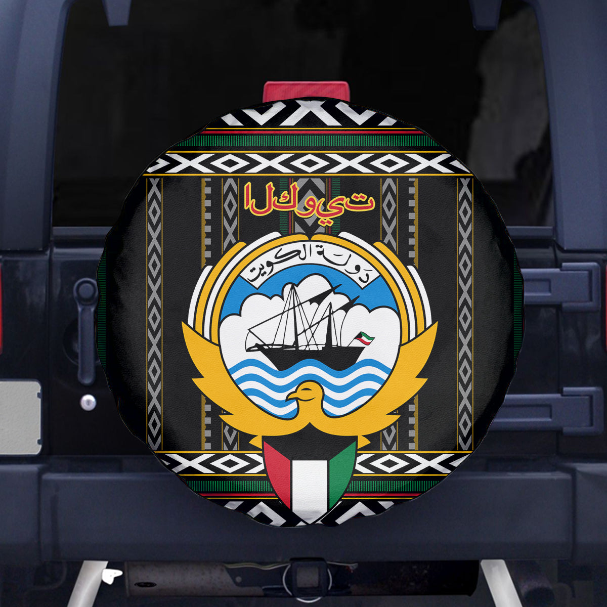 Kuwait Hawk of Quraish With Al Sadu Pattern Personalized Spare Tire Cover - Wonder Print Shop
