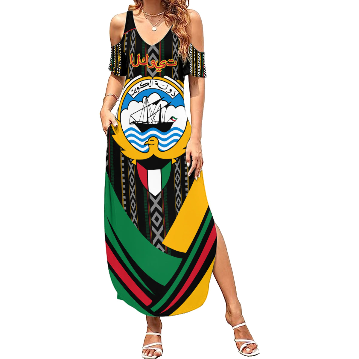Kuwait Hawk of Quraish With Al Sadu Pattern Personalized Summer Maxi Dress - Wonder Print Shop