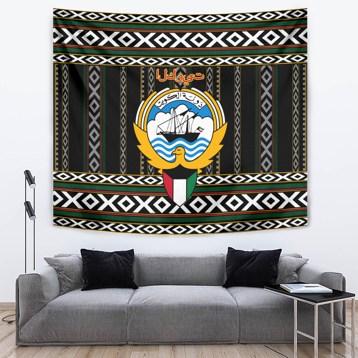 Kuwait Hawk of Quraish With Al Sadu Pattern Personalized Tapestry - Wonder Print Shop
