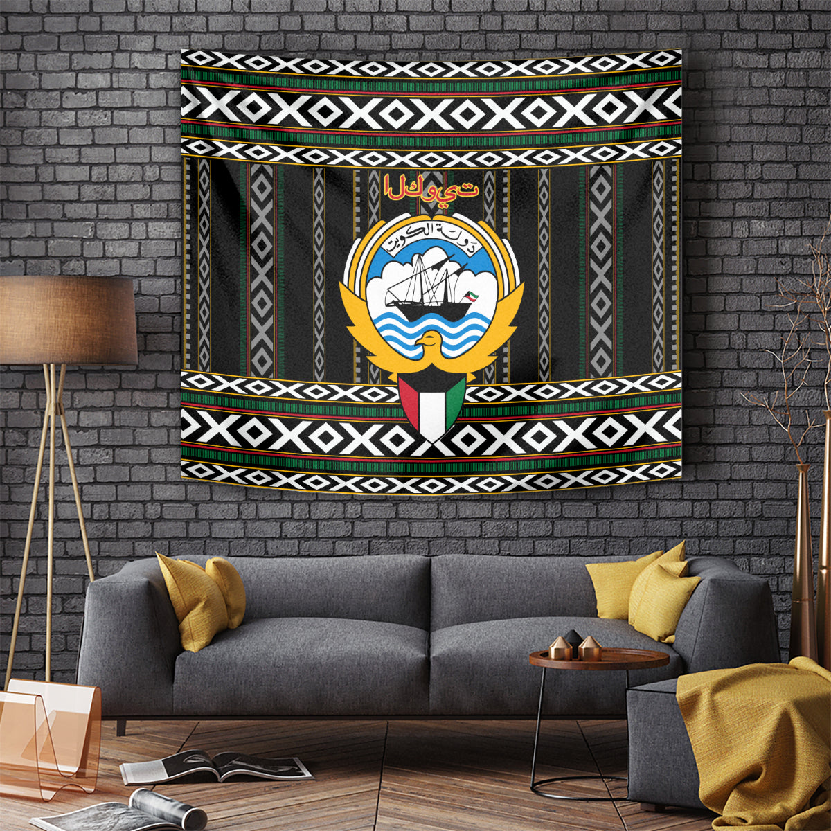 Kuwait Hawk of Quraish With Al Sadu Pattern Personalized Tapestry - Wonder Print Shop