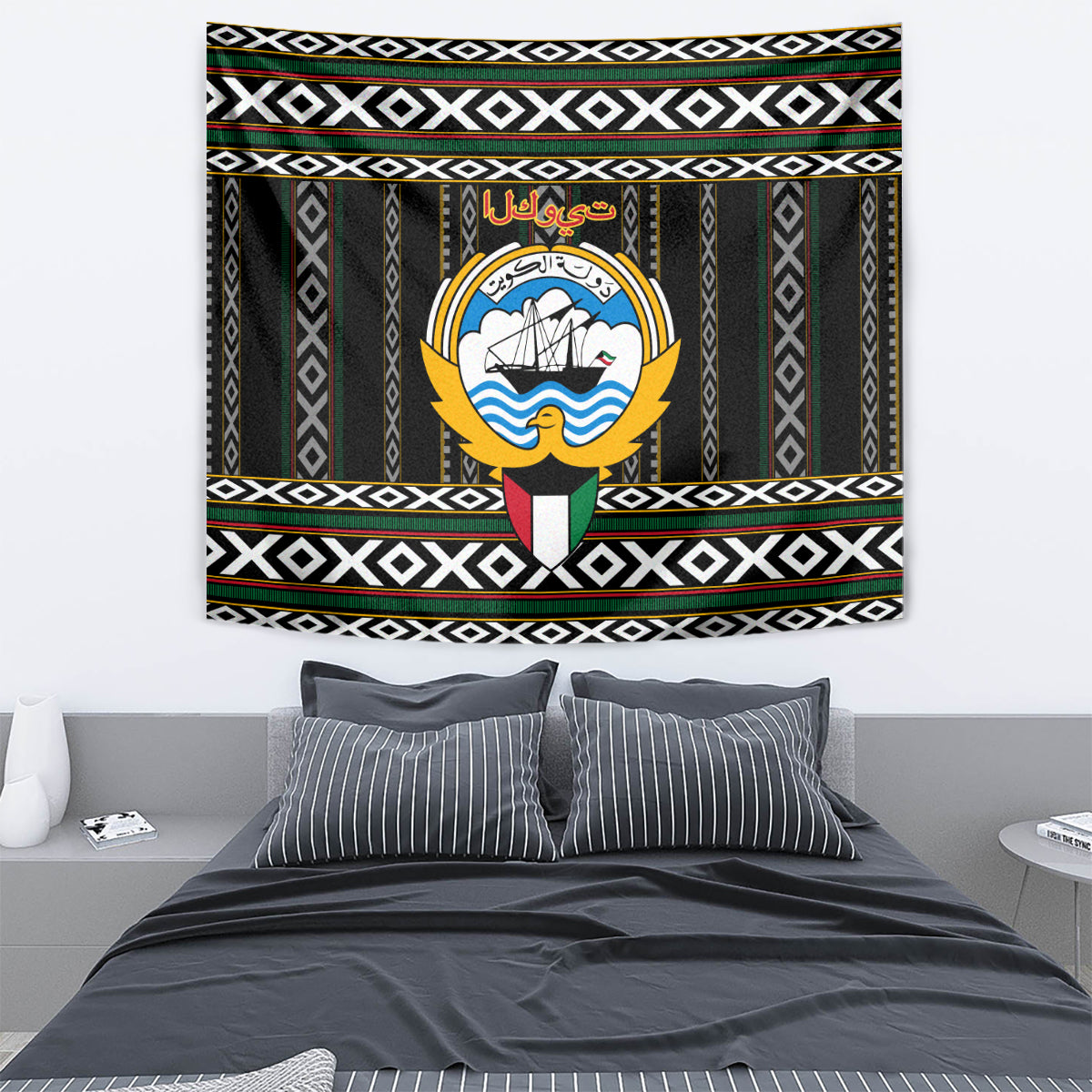 Kuwait Hawk of Quraish With Al Sadu Pattern Personalized Tapestry - Wonder Print Shop